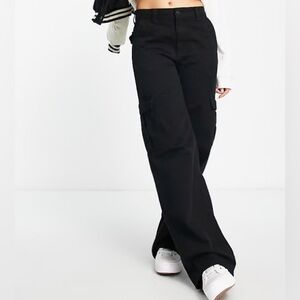 Pull&Bear wide leg cargo pants in black